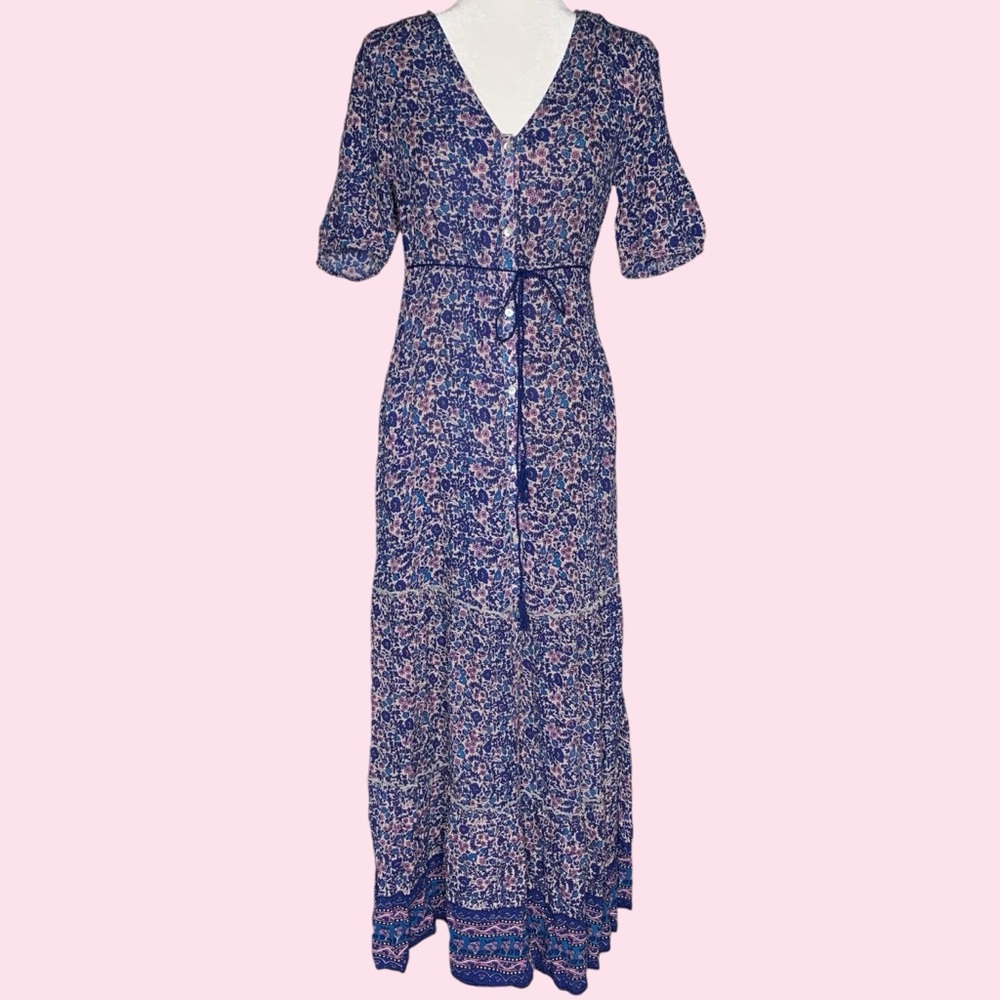 Faherty Blue and Pink Floral Maxi Dress